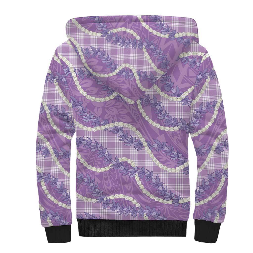 Purple Hawaii Palaka Honohono Pikake Sherpa Hoodie Hawaiian Orchid Lei Polynesian Pattern - Polynesian Pride