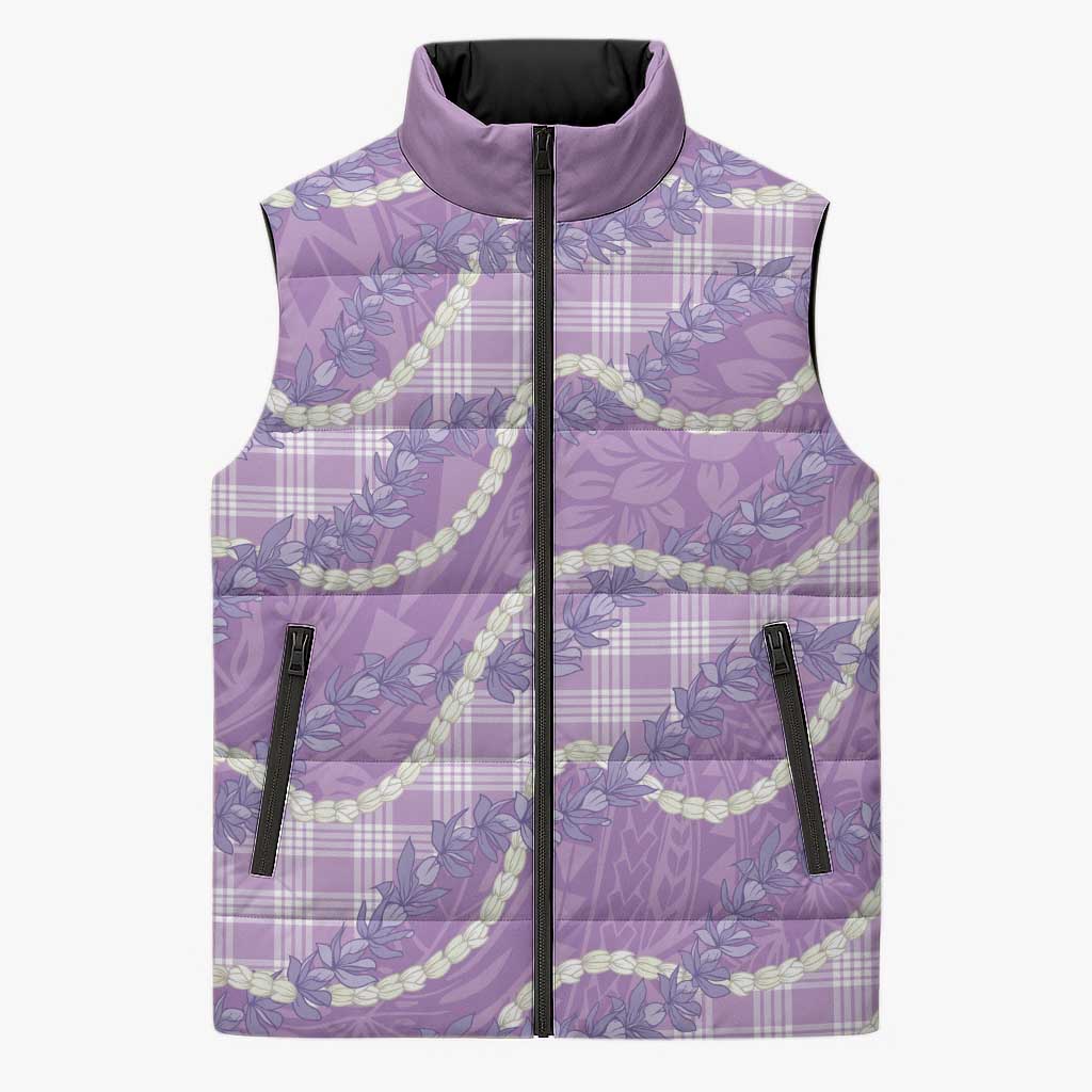 Purple Hawaii Palaka Honohono Pikake Sleeveless Puffer Jacket Hawaiian Orchid Lei Polynesian Pattern - Polynesian Pride