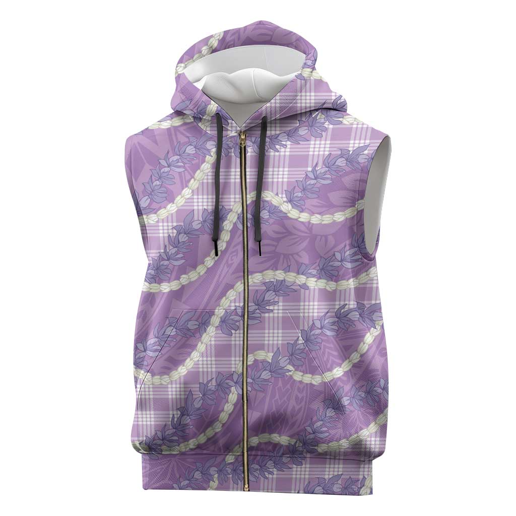 Purple Hawaii Palaka Honohono Pikake Sleeveless Zip Hoodie Hawaiian Orchid Lei Polynesian Pattern - Polynesian Pride