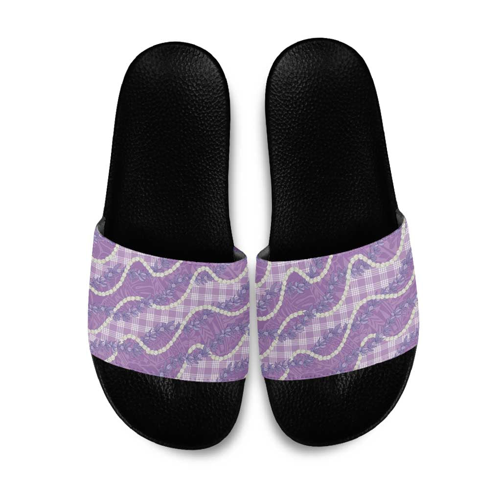 Purple Hawaii Palaka Honohono Pikake Slide Sandals Hawaiian Orchid Lei Polynesian Pattern - Polynesian Pride