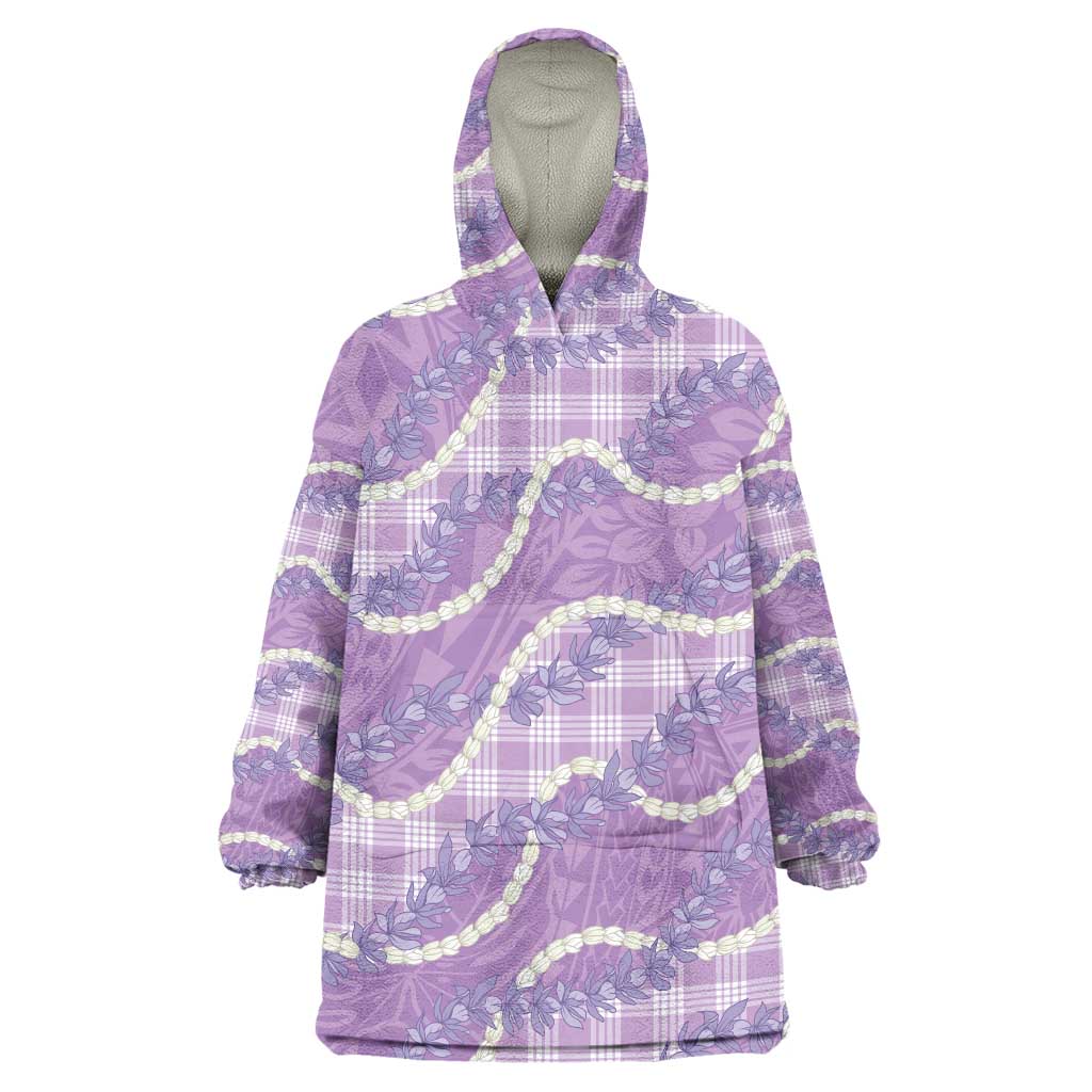 Purple Hawaii Palaka Honohono Pikake Wearable Blanket Hoodie Hawaiian Orchid Lei Polynesian Pattern - Polynesian Pride