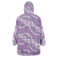 Purple Hawaii Palaka Honohono Pikake Wearable Blanket Hoodie Hawaiian Orchid Lei Polynesian Pattern - Polynesian Pride