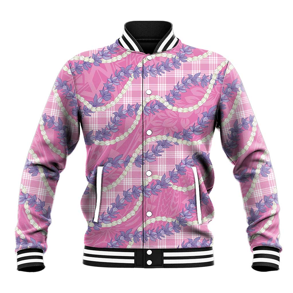 Pink Hawaii Palaka Honohono Pikake Baseball Jacket Hawaiian Orchid Lei Polynesian Pattern - Polynesian Pride