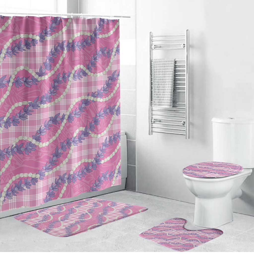 Pink Hawaii Palaka Honohono Pikake Bathroom Set Hawaiian Orchid Lei Polynesian Pattern - Polynesian Pride