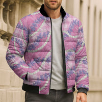 Pink Hawaii Palaka Honohono Pikake Bomber Puffer Jacket Hawaiian Orchid Lei Polynesian Pattern - Polynesian Pride