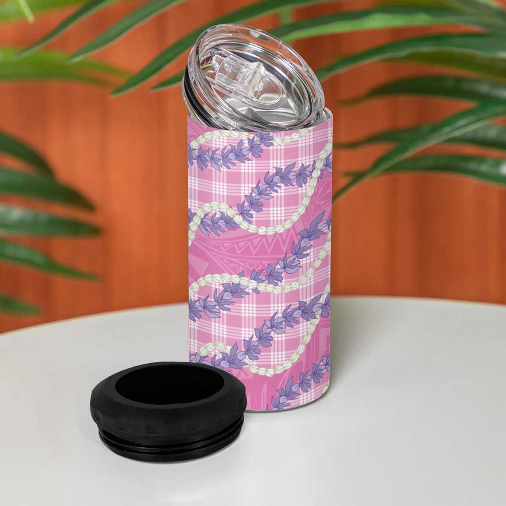 Pink Hawaii Palaka Honohono Pikake 4 in 1 Can Cooler Tumbler Hawaiian Orchid Lei Polynesian Pattern - Polynesian Pride