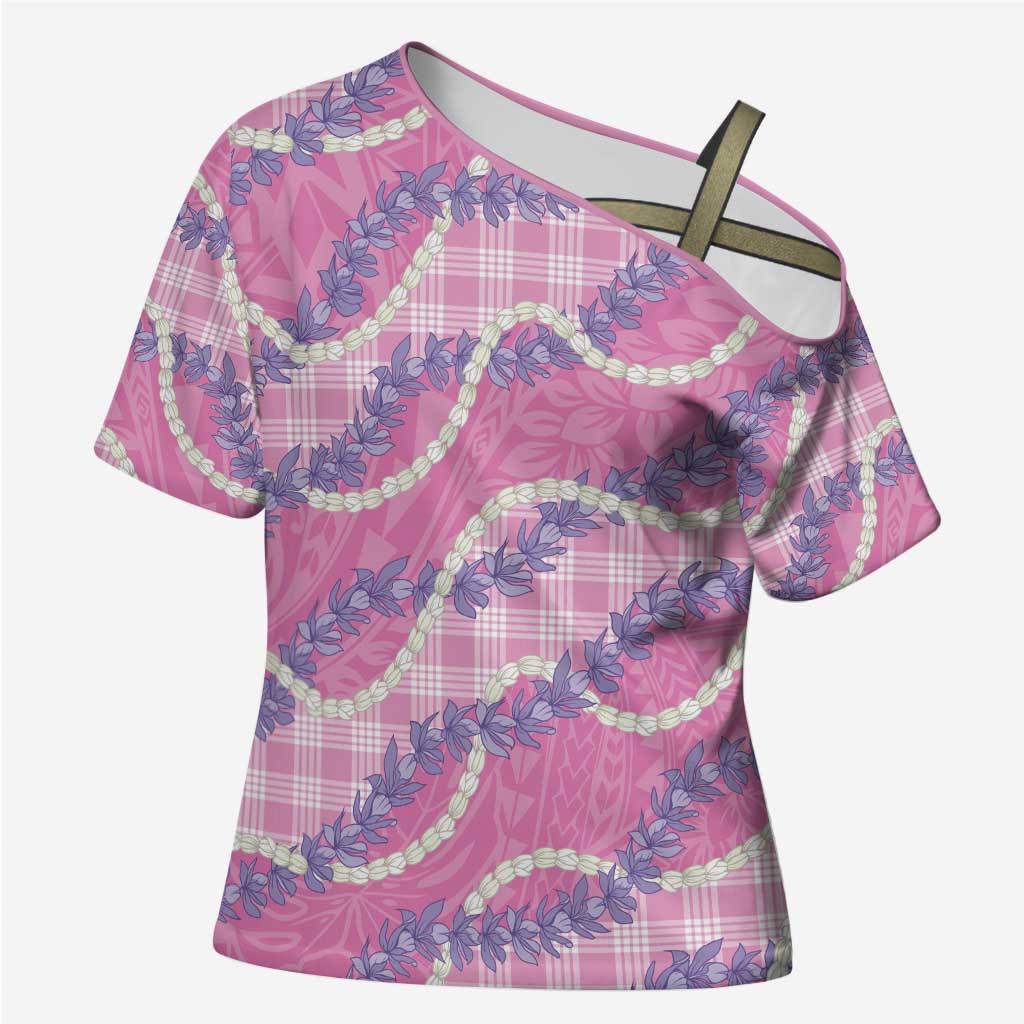 Pink Hawaii Palaka Honohono Pikake Cross Shoulder Shirt Hawaiian Orchid Lei Polynesian Pattern - Polynesian Pride