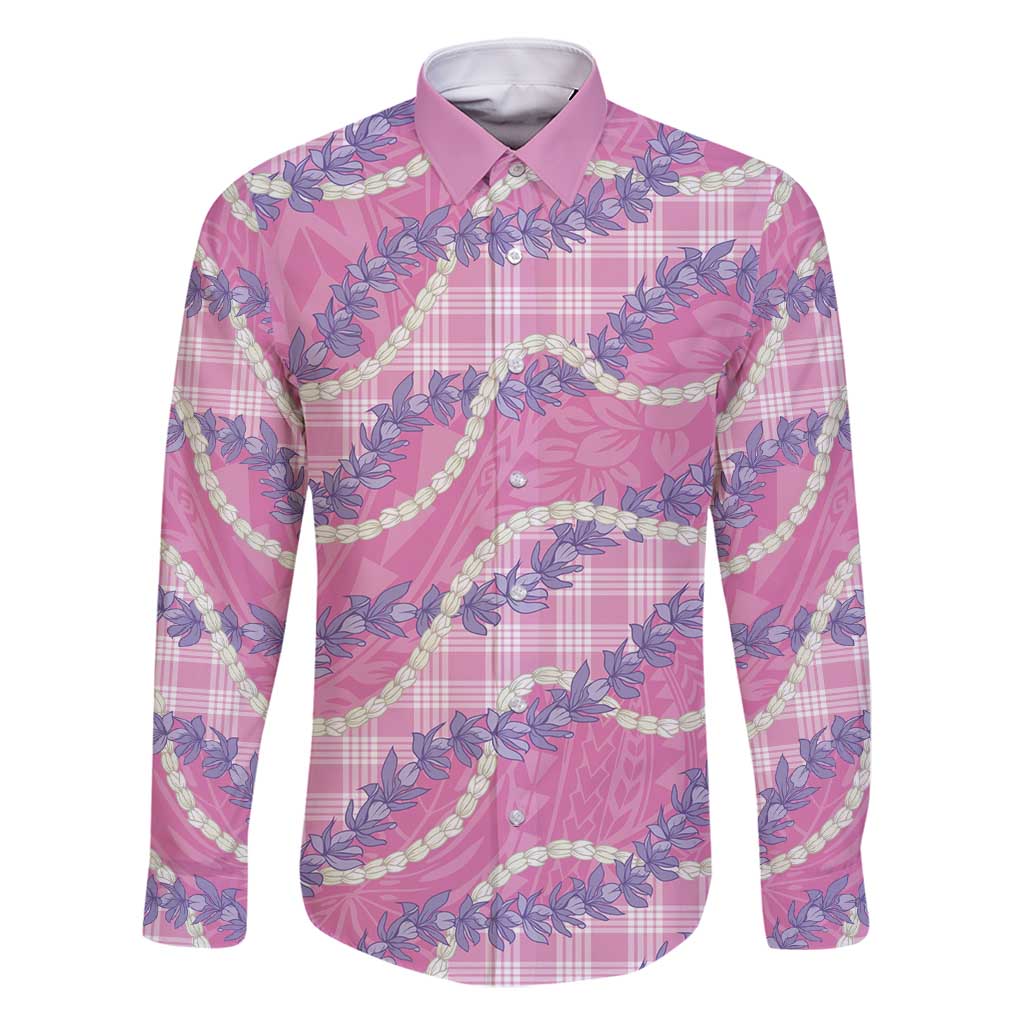 Pink Hawaii Palaka Honohono Pikake Family Matching Long Sleeve Bodycon Dress and Hawaiian Shirt Hawaiian Orchid Lei Polynesian Pattern - Polynesian Pride