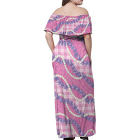 Pink Hawaii Palaka Honohono Pikake Family Matching Off Shoulder Maxi Dress and Hawaiian Shirt Hawaiian Orchid Lei Polynesian Pattern - Polynesian Pride