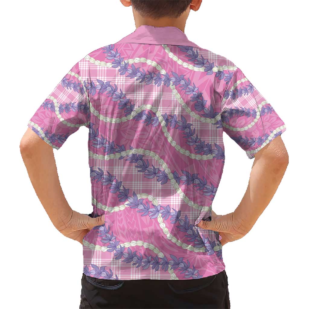 Pink Hawaii Palaka Honohono Pikake Family Matching Short Sleeve Bodycon Dress and Hawaiian Shirt Hawaiian Orchid Lei Polynesian Pattern - Polynesian Pride