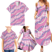 Pink Hawaii Palaka Honohono Pikake Family Matching Summer Maxi Dress and Hawaiian Shirt Hawaiian Orchid Lei Polynesian Pattern - Polynesian Pride
