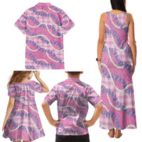 Pink Hawaii Palaka Honohono Pikake Family Matching Tank Maxi Dress and Hawaiian Shirt Hawaiian Orchid Lei Polynesian Pattern - Polynesian Pride