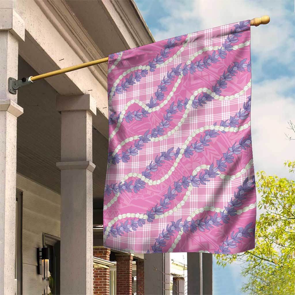 Pink Hawaii Palaka Honohono Pikake Garden Flag Hawaiian Orchid Lei Polynesian Pattern - Polynesian Pride
