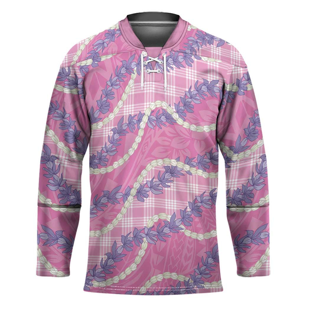 Pink Hawaii Palaka Honohono Pikake Hockey Jersey Hawaiian Orchid Lei Polynesian Pattern - Polynesian Pride