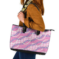 Pink Hawaii Palaka Honohono Pikake Leather Tote Bag Hawaiian Orchid Lei Polynesian Pattern - Polynesian Pride