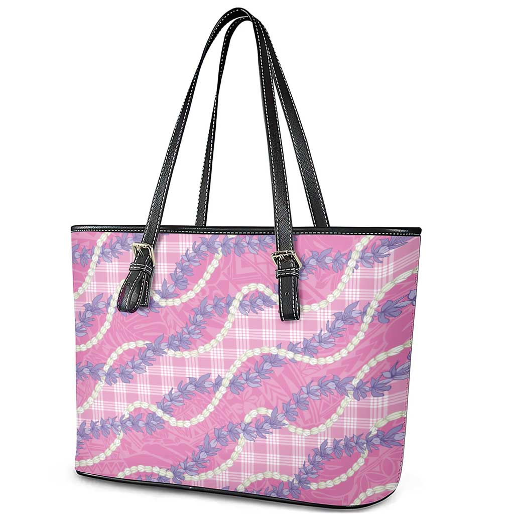 Pink Hawaii Palaka Honohono Pikake Leather Tote Bag Hawaiian Orchid Lei Polynesian Pattern - Polynesian Pride
