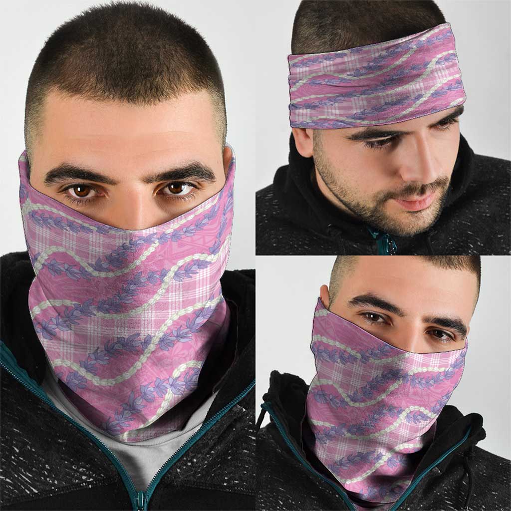 Pink Hawaii Palaka Honohono Pikake Neck Gaiter Hawaiian Orchid Lei Polynesian Pattern - Polynesian Pride