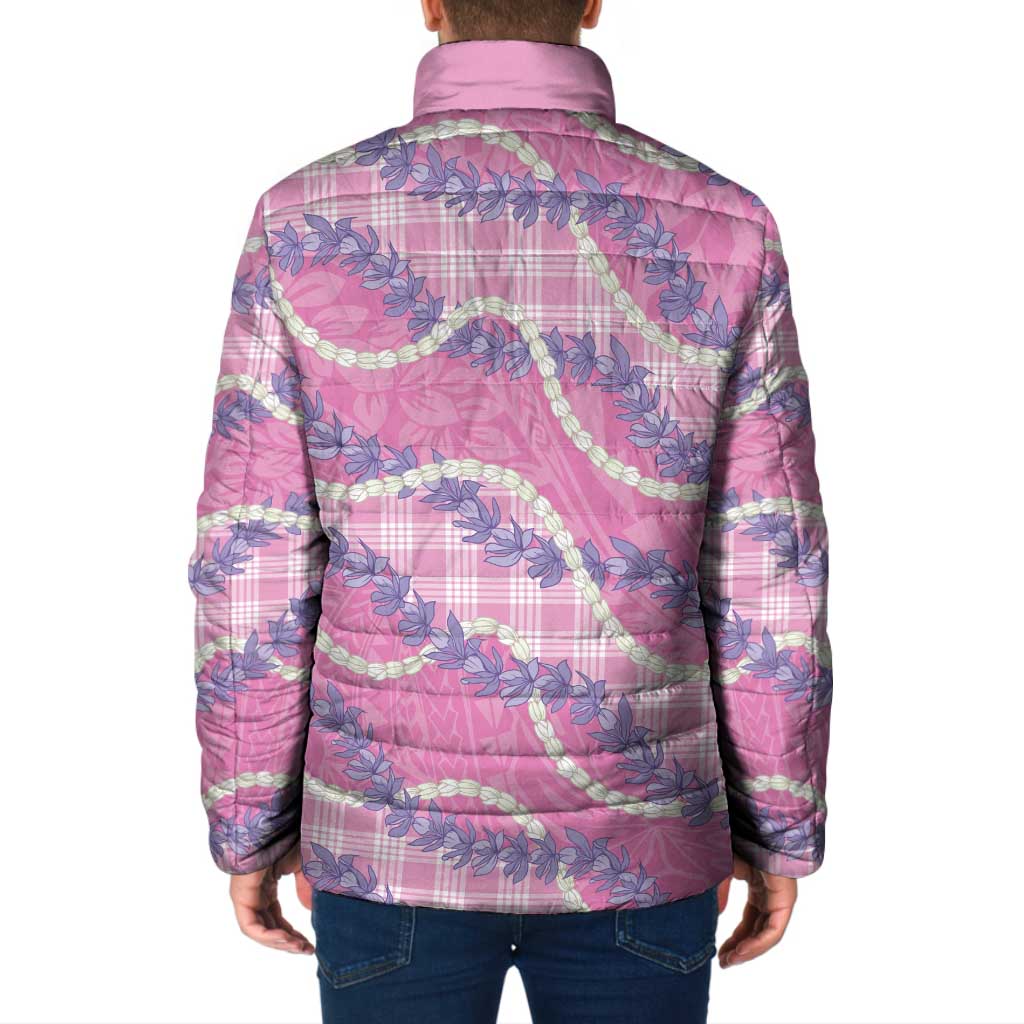Pink Hawaii Palaka Honohono Pikake Padded Jacket Hawaiian Orchid Lei Polynesian Pattern - Polynesian Pride