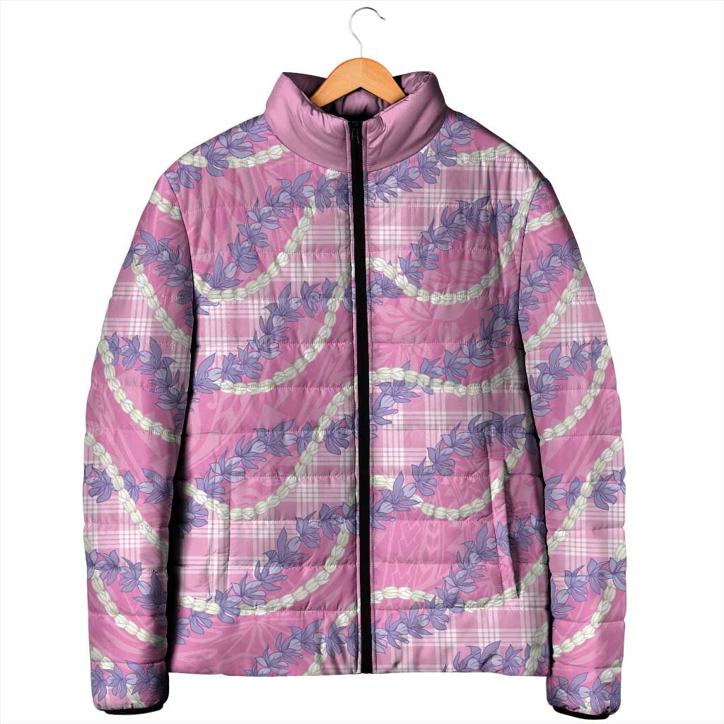 Pink Hawaii Palaka Honohono Pikake Padded Jacket Hawaiian Orchid Lei Polynesian Pattern - Polynesian Pride