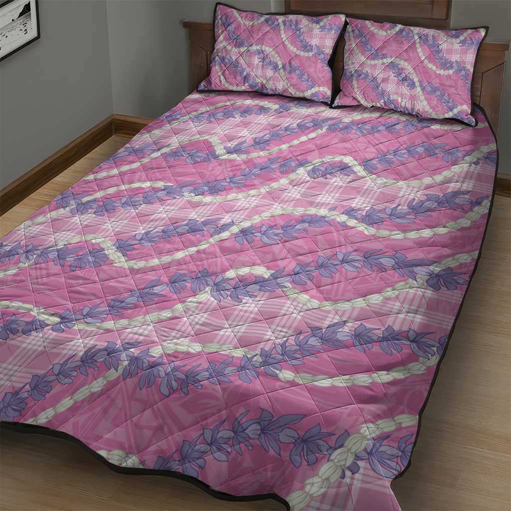 Pink Hawaii Palaka Honohono Pikake Quilt Bed Set Hawaiian Orchid Lei Polynesian Pattern - Polynesian Pride