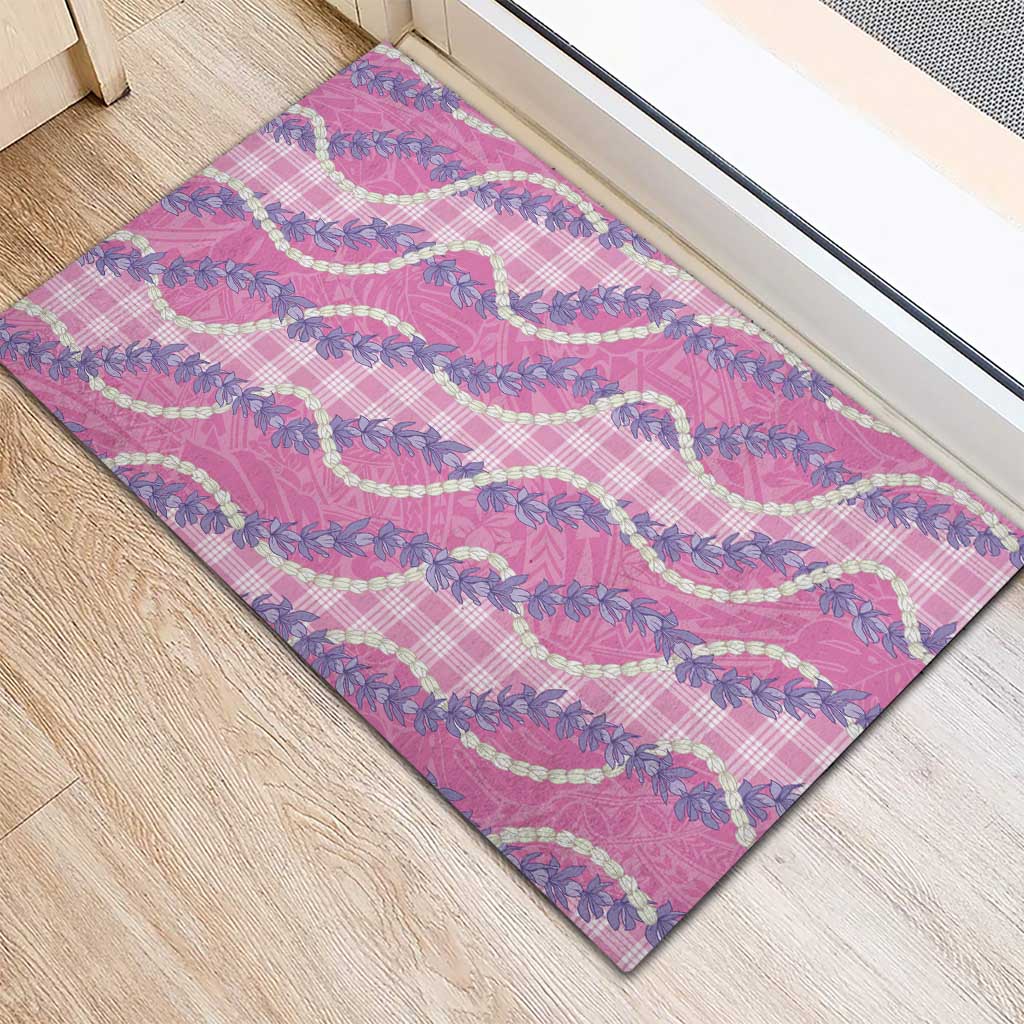 Pink Hawaii Palaka Honohono Pikake Rubber Doormat Hawaiian Orchid Lei Polynesian Pattern - Polynesian Pride