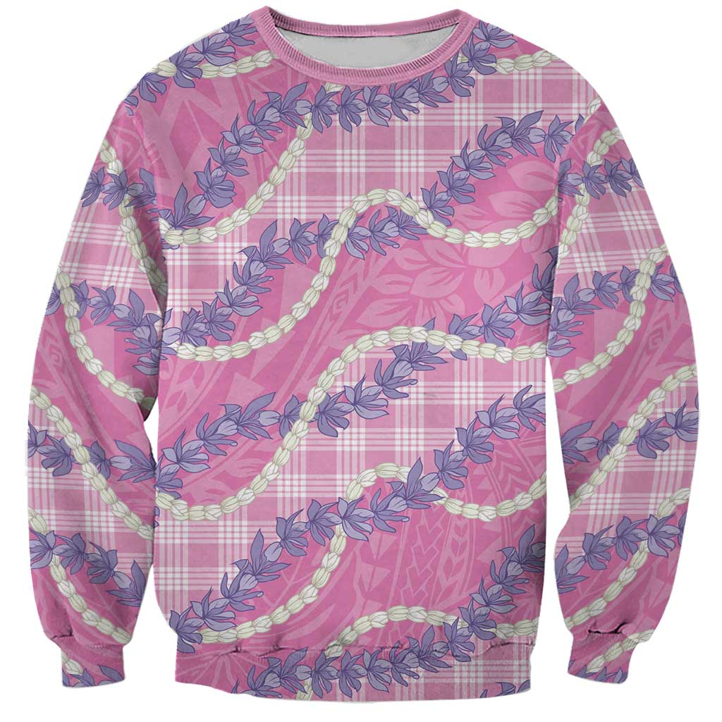 Pink Hawaii Palaka Honohono Pikake Sweatshirt Hawaiian Orchid Lei Polynesian Pattern - Polynesian Pride