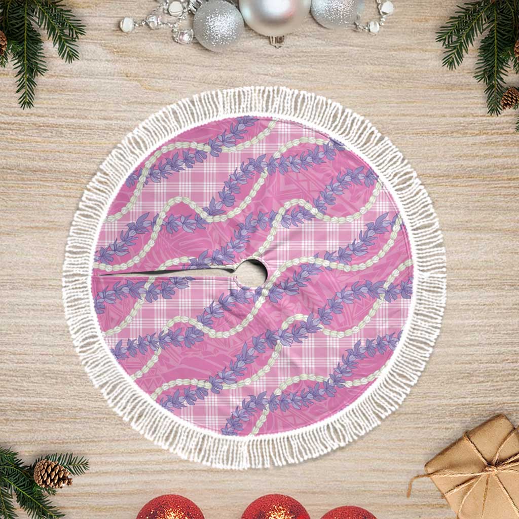 Pink Hawaii Palaka Honohono Pikake Tree Skirt Hawaiian Orchid Lei Polynesian Pattern - Polynesian Pride