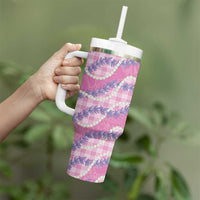 Pink Hawaii Palaka Honohono Pikake Tumbler With Handle Hawaiian Orchid Lei Polynesian Pattern - Polynesian Pride