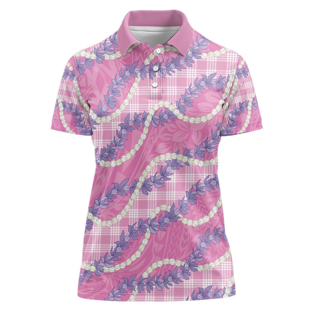 Pink Hawaii Palaka Honohono Pikake Women Polo Shirt Hawaiian Orchid Lei Polynesian Pattern - Polynesian Pride