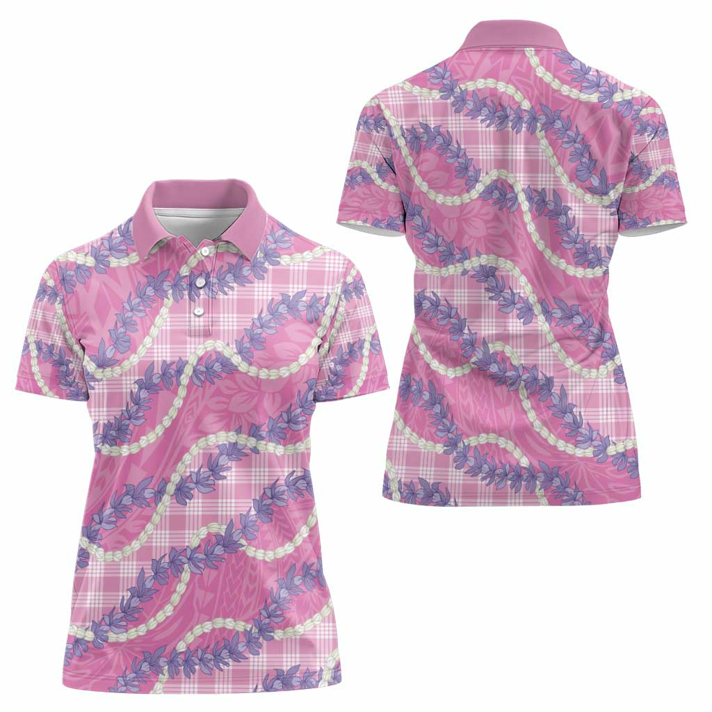 Pink Hawaii Palaka Honohono Pikake Women Polo Shirt Hawaiian Orchid Lei Polynesian Pattern - Polynesian Pride