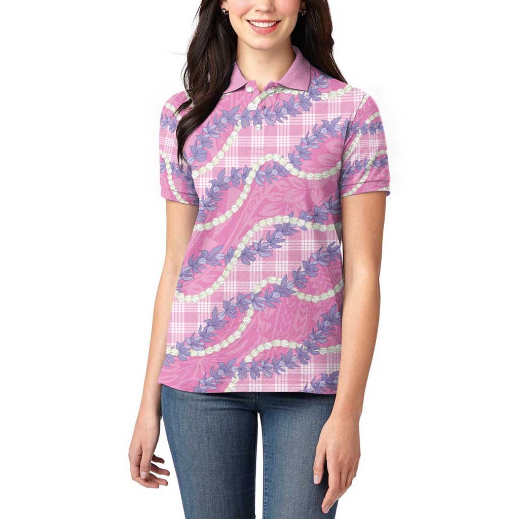 Pink Hawaii Palaka Honohono Pikake Women Polo Shirt Hawaiian Orchid Lei Polynesian Pattern - Polynesian Pride
