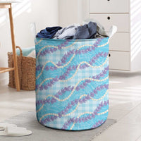 Blue Hawaii Palaka Honohono Pikake Laundry Basket Hawaiian Orchid Lei Polynesian Pattern - Polynesian Pride