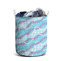 Blue Hawaii Palaka Honohono Pikake Laundry Basket Hawaiian Orchid Lei Polynesian Pattern - Polynesian Pride