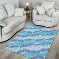 Blue Hawaii Palaka Honohono Pikake Area Rug Hawaiian Orchid Lei Polynesian Pattern - Polynesian Pride
