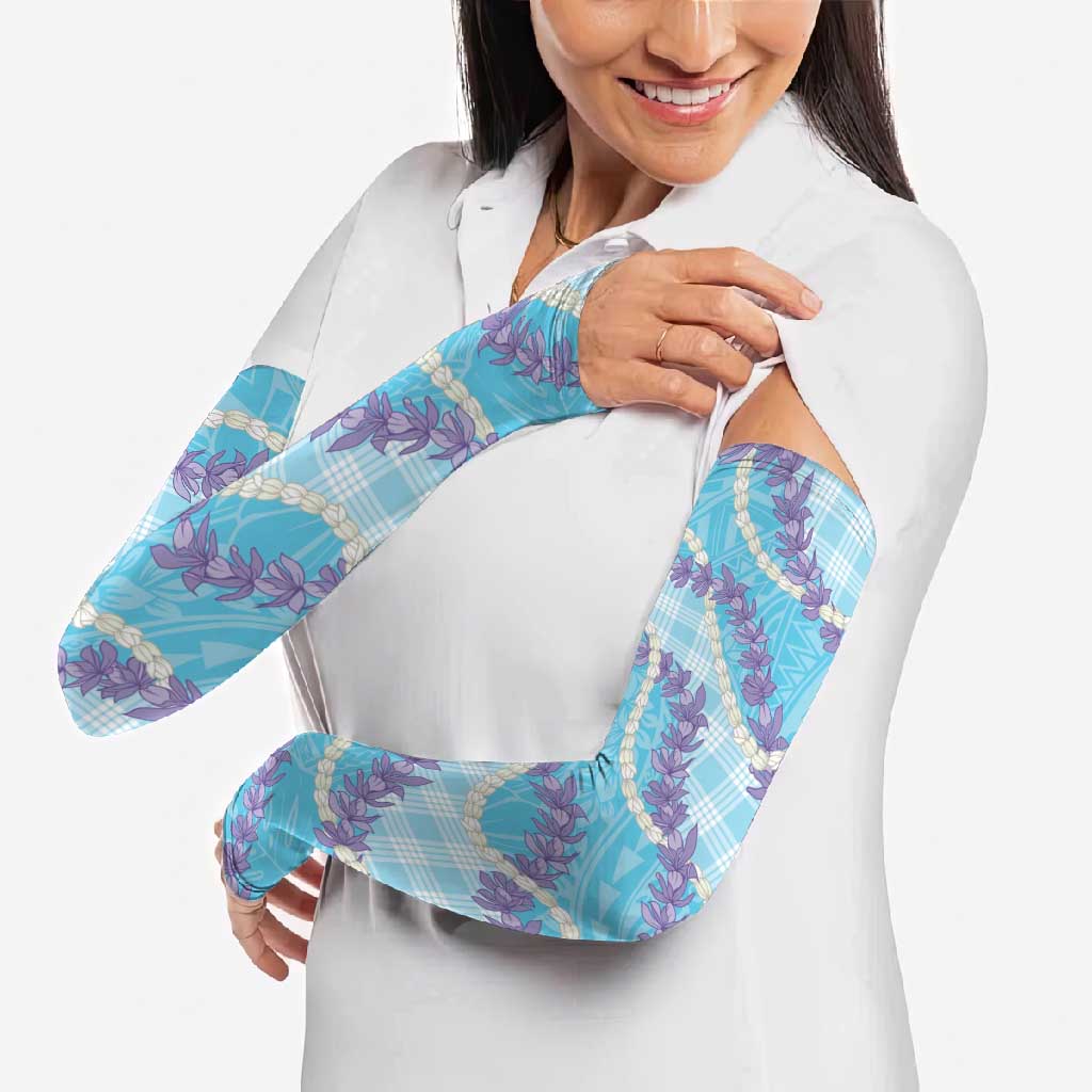 Blue Hawaii Palaka Honohono Pikake Arm Sleeves Hawaiian Orchid Lei Polynesian Pattern - Polynesian Pride
