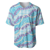 Blue Hawaii Palaka Honohono Pikake Baseball Jersey Hawaiian Orchid Lei Polynesian Pattern - Polynesian Pride