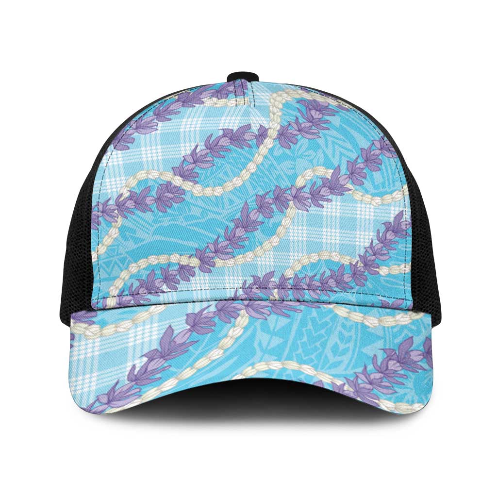 Blue Hawaii Palaka Honohono Pikake Baseball Net Cap Hawaiian Orchid Lei Polynesian Pattern - Polynesian Pride