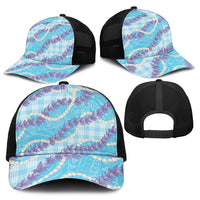 Blue Hawaii Palaka Honohono Pikake Baseball Net Cap Hawaiian Orchid Lei Polynesian Pattern - Polynesian Pride