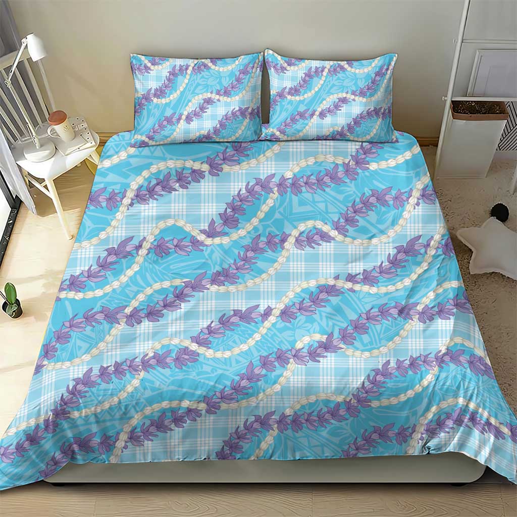 Blue Hawaii Palaka Honohono Pikake Bedding Set Hawaiian Orchid Lei Polynesian Pattern - Polynesian Pride