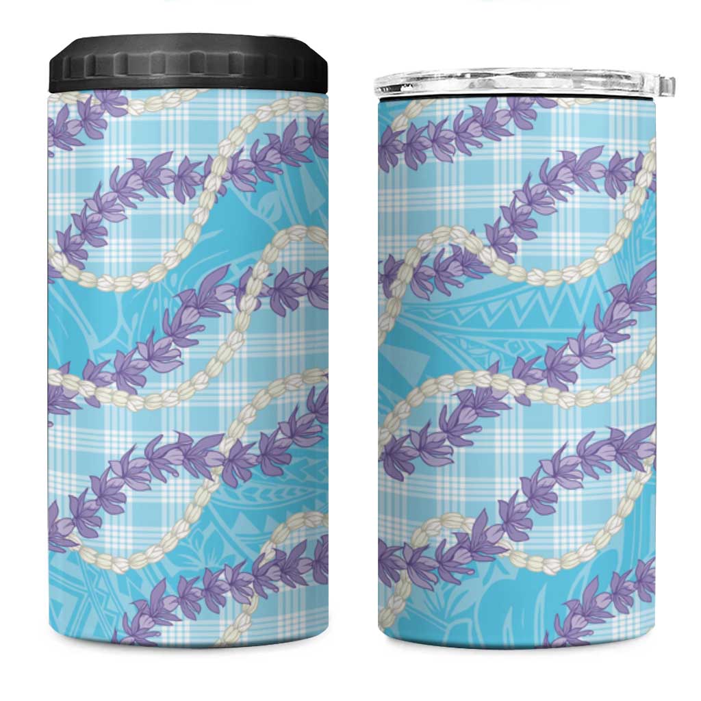 Blue Hawaii Palaka Honohono Pikake 4 in 1 Can Cooler Tumbler Hawaiian Orchid Lei Polynesian Pattern - Polynesian Pride