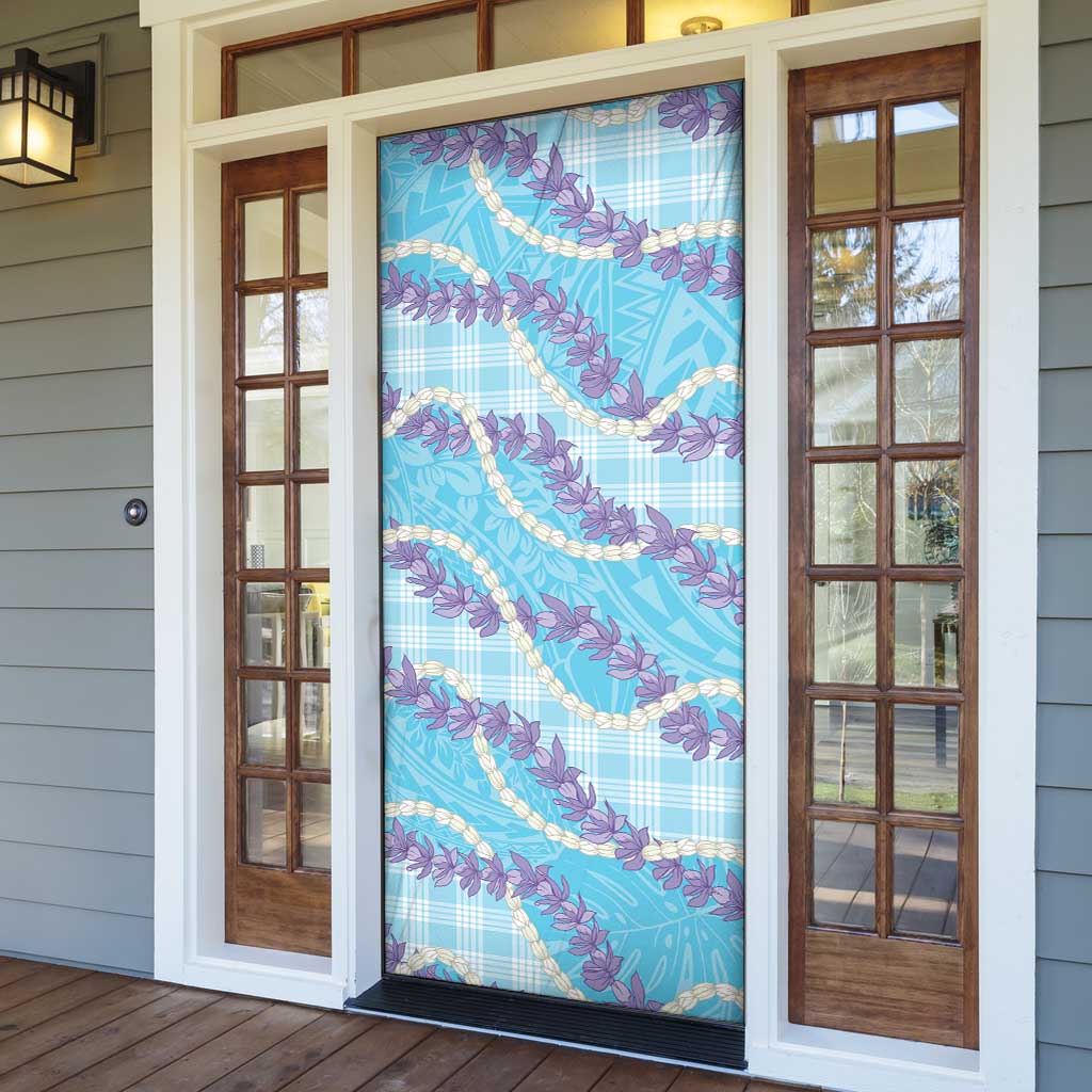 Blue Hawaii Palaka Honohono Pikake Door Cover Hawaiian Orchid Lei Polynesian Pattern - Polynesian Pride