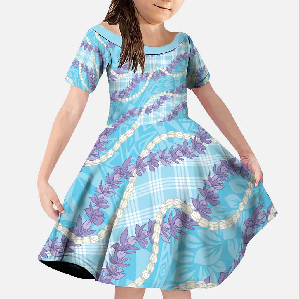 Blue Hawaii Palaka Honohono Pikake Family Matching Off Shoulder Maxi Dress and Hawaiian Shirt Hawaiian Orchid Lei Polynesian Pattern - Polynesian Pride