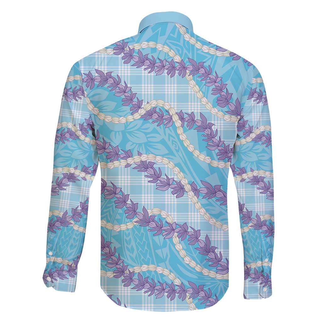 Blue Hawaii Palaka Honohono Pikake Family Matching Short Sleeve Bodycon Dress and Hawaiian Shirt Hawaiian Orchid Lei Polynesian Pattern - Polynesian Pride