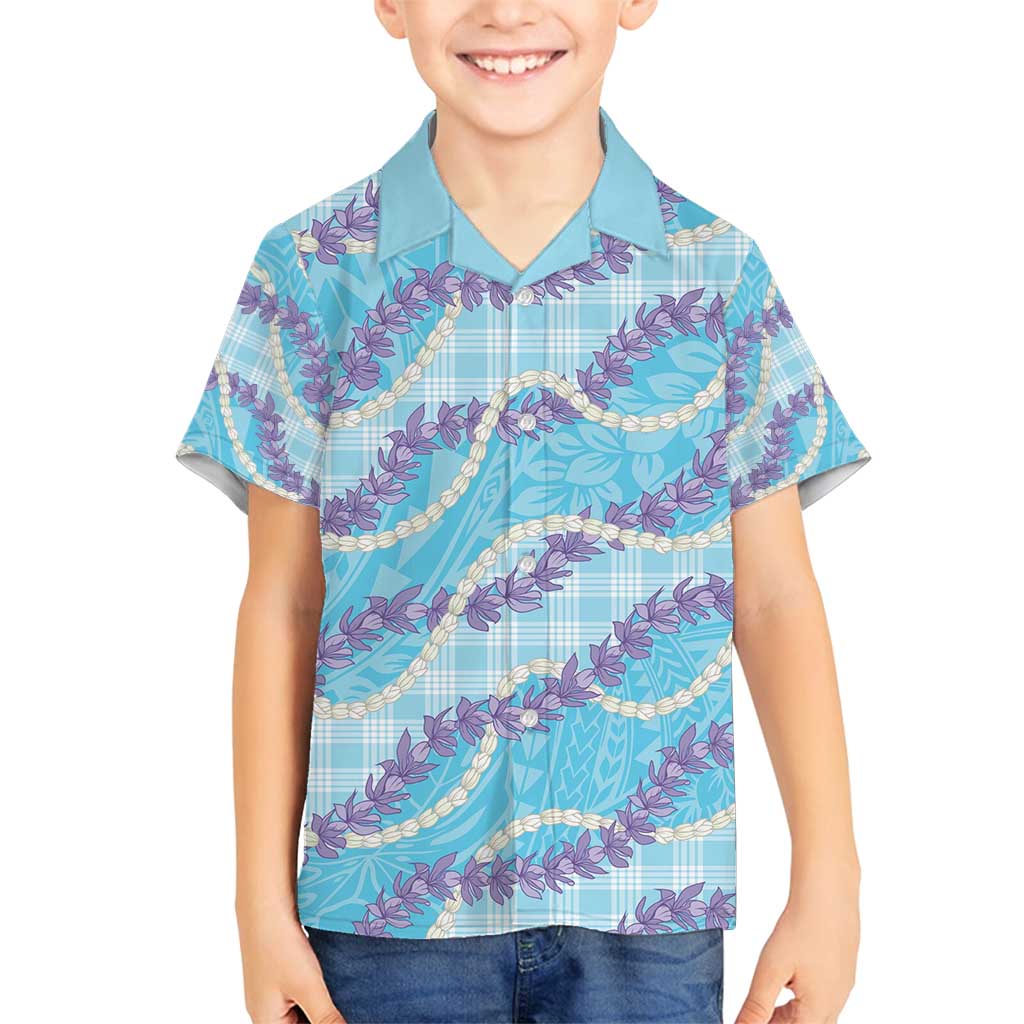 Blue Hawaii Palaka Honohono Pikake Family Matching Summer Maxi Dress and Hawaiian Shirt Hawaiian Orchid Lei Polynesian Pattern - Polynesian Pride