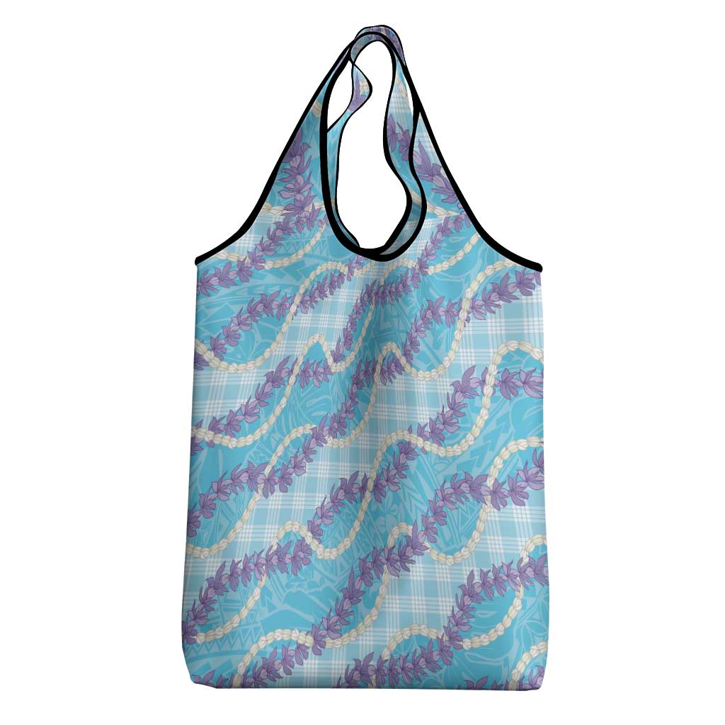 Blue Hawaii Palaka Honohono Pikake Grocery Bag Hawaiian Orchid Lei Polynesian Pattern - Polynesian Pride