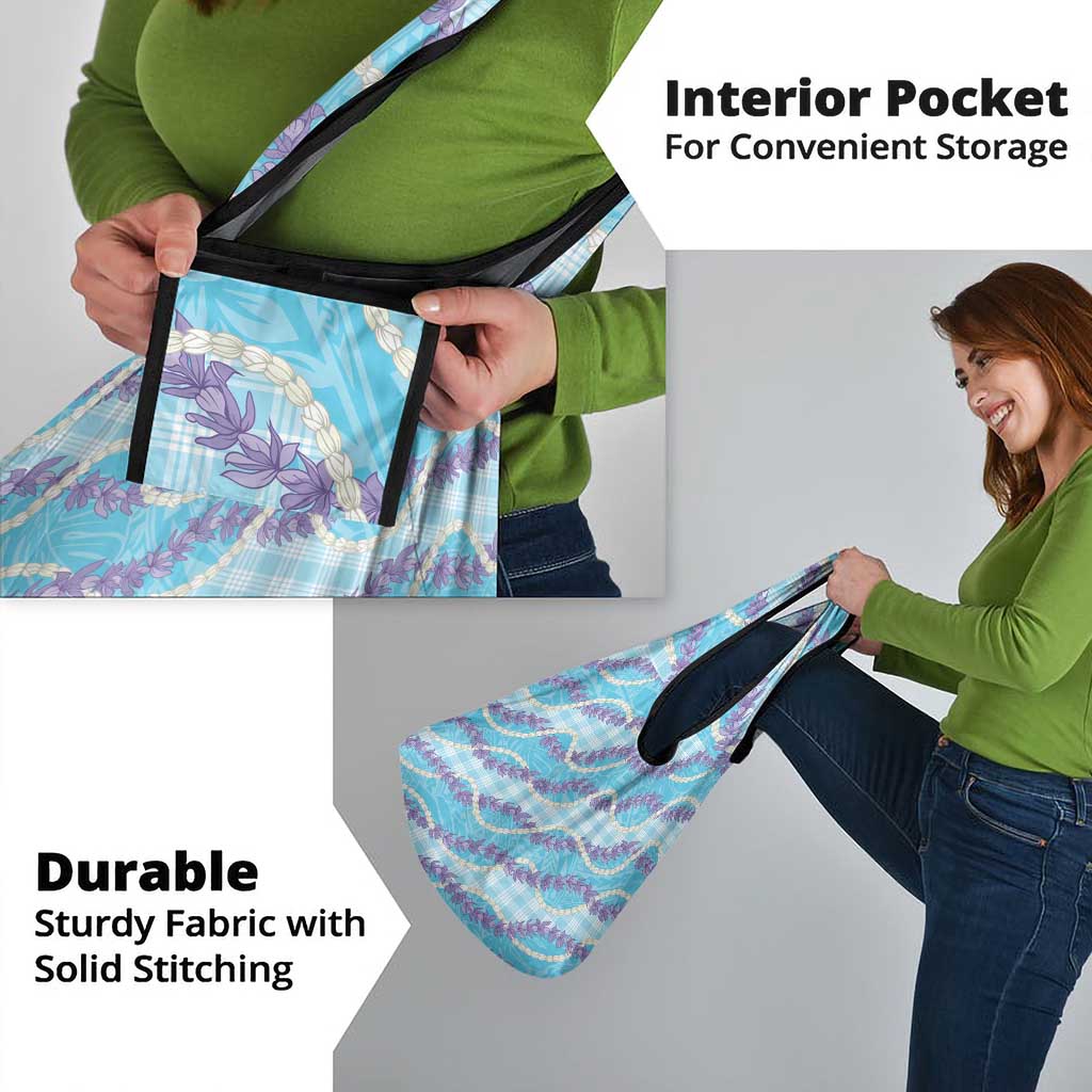 Blue Hawaii Palaka Honohono Pikake Grocery Bag Hawaiian Orchid Lei Polynesian Pattern - Polynesian Pride