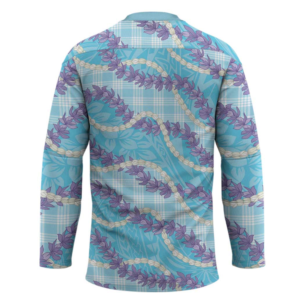 Blue Hawaii Palaka Honohono Pikake Hockey Jersey Hawaiian Orchid Lei Polynesian Pattern - Polynesian Pride