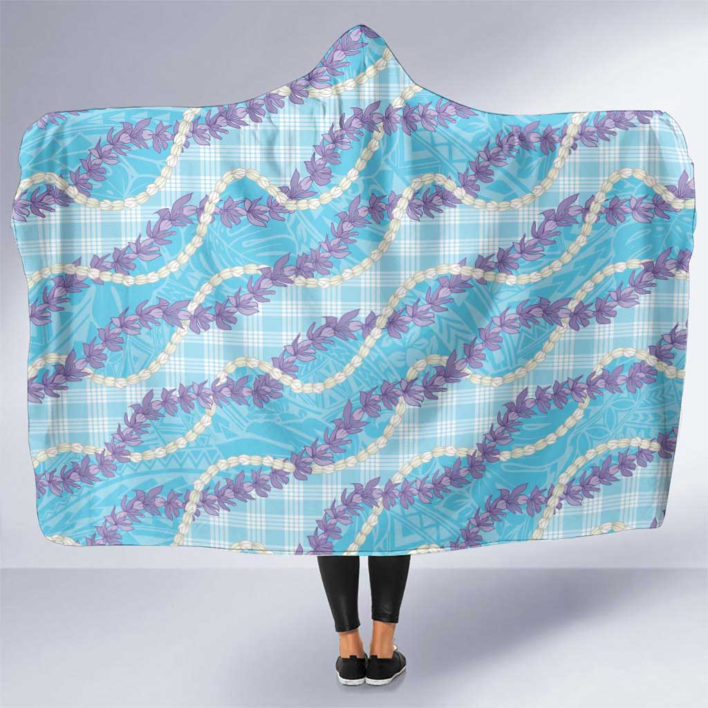 Blue Hawaii Palaka Honohono Pikake Hooded Blanket Hawaiian Orchid Lei Polynesian Pattern - Polynesian Pride