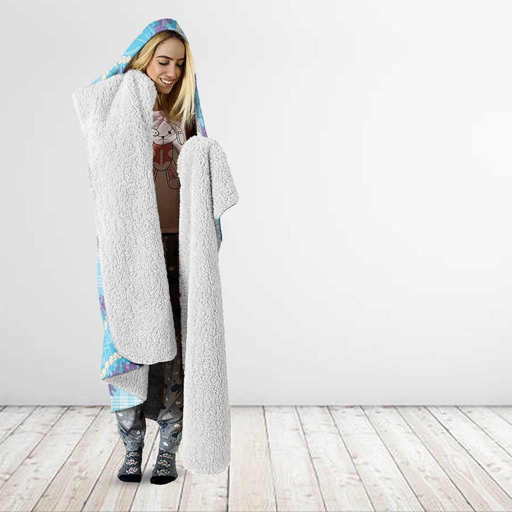 Blue Hawaii Palaka Honohono Pikake Hooded Blanket Hawaiian Orchid Lei Polynesian Pattern - Polynesian Pride