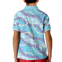 Blue Hawaii Palaka Honohono Pikake Kid Polo Shirt Hawaiian Orchid Lei Polynesian Pattern - Polynesian Pride
